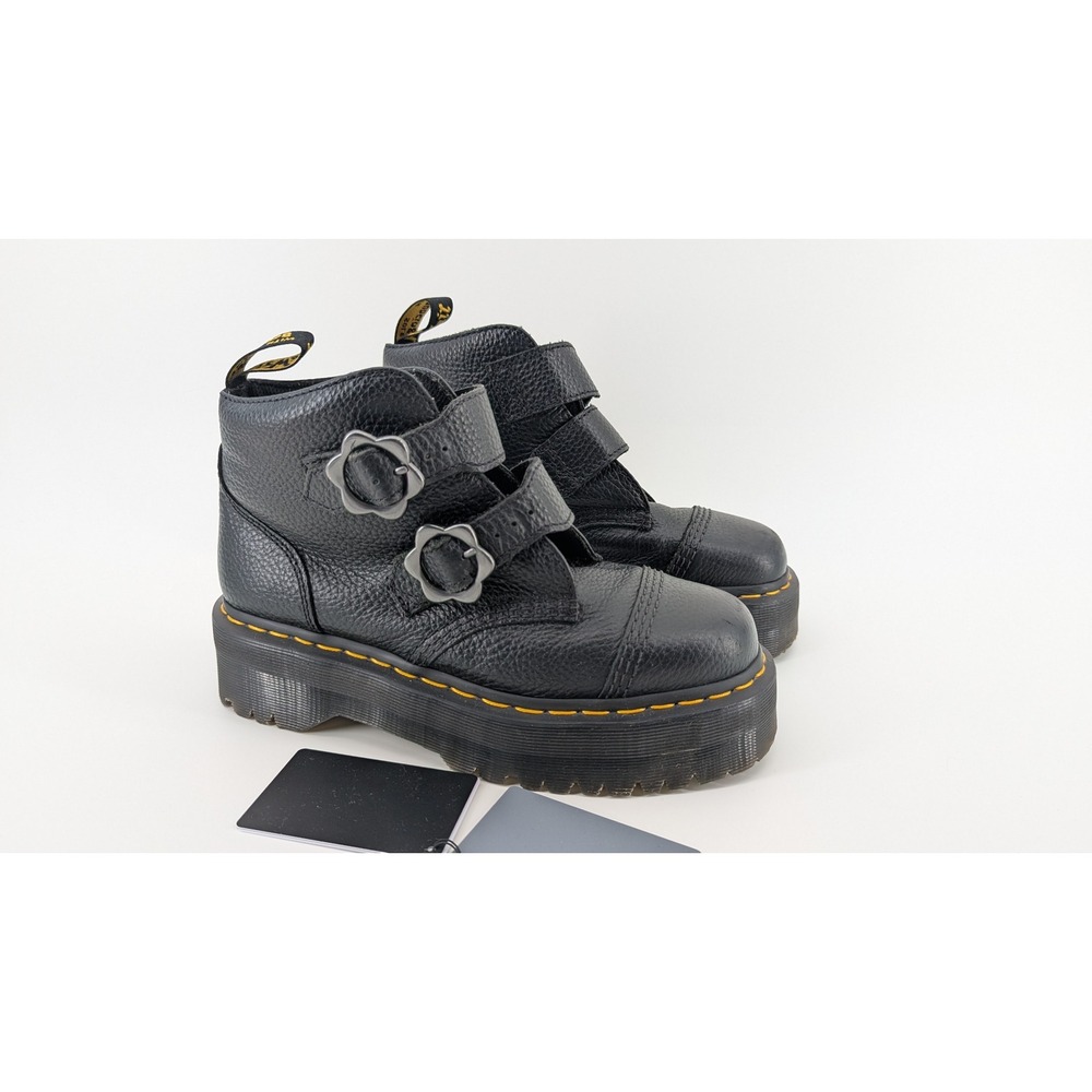 Dr. Martens Devon Flower Black Milled Nappa Leather Platform Buckle Boots 8L 6UK - Picture 4 of 6